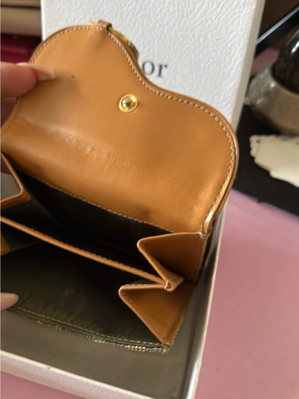 Dior Oblique Canvas Mini Wallet in Olive Green with Gold 'D' Charm